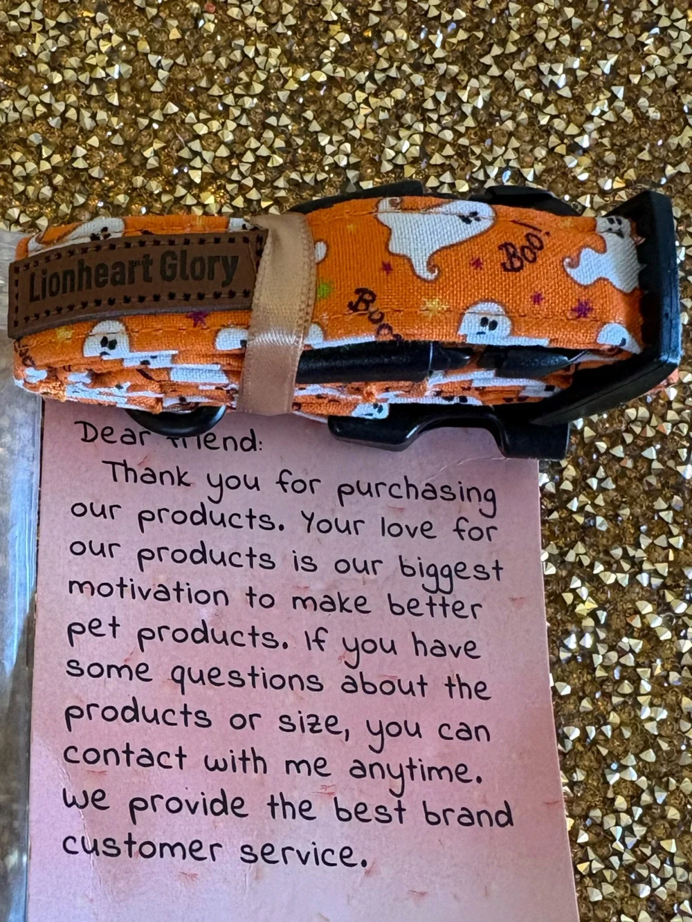 Lionheart Glory NWT Orange Halloween Ghost Dog Collar. Size Small